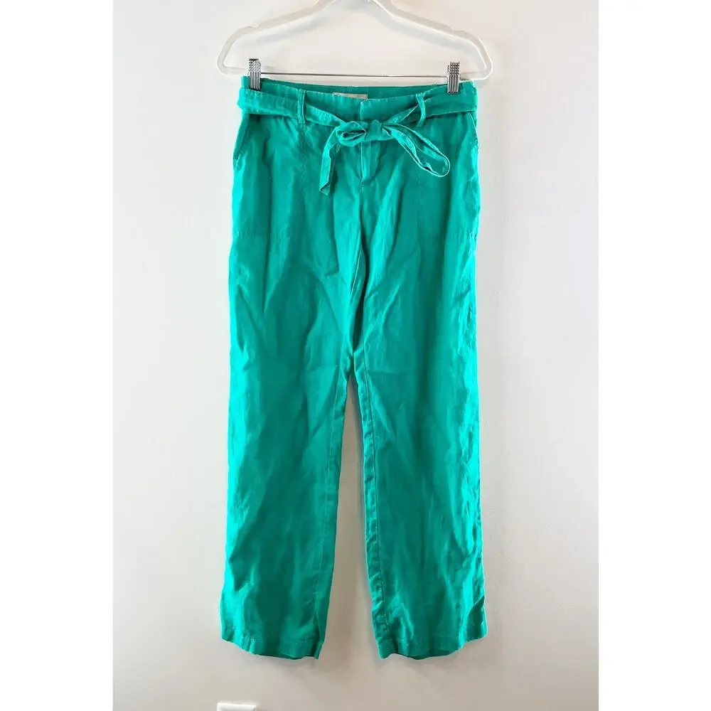 Banana Republic Low Rise Linen Beach Pants Palm Beach Turquoise Green